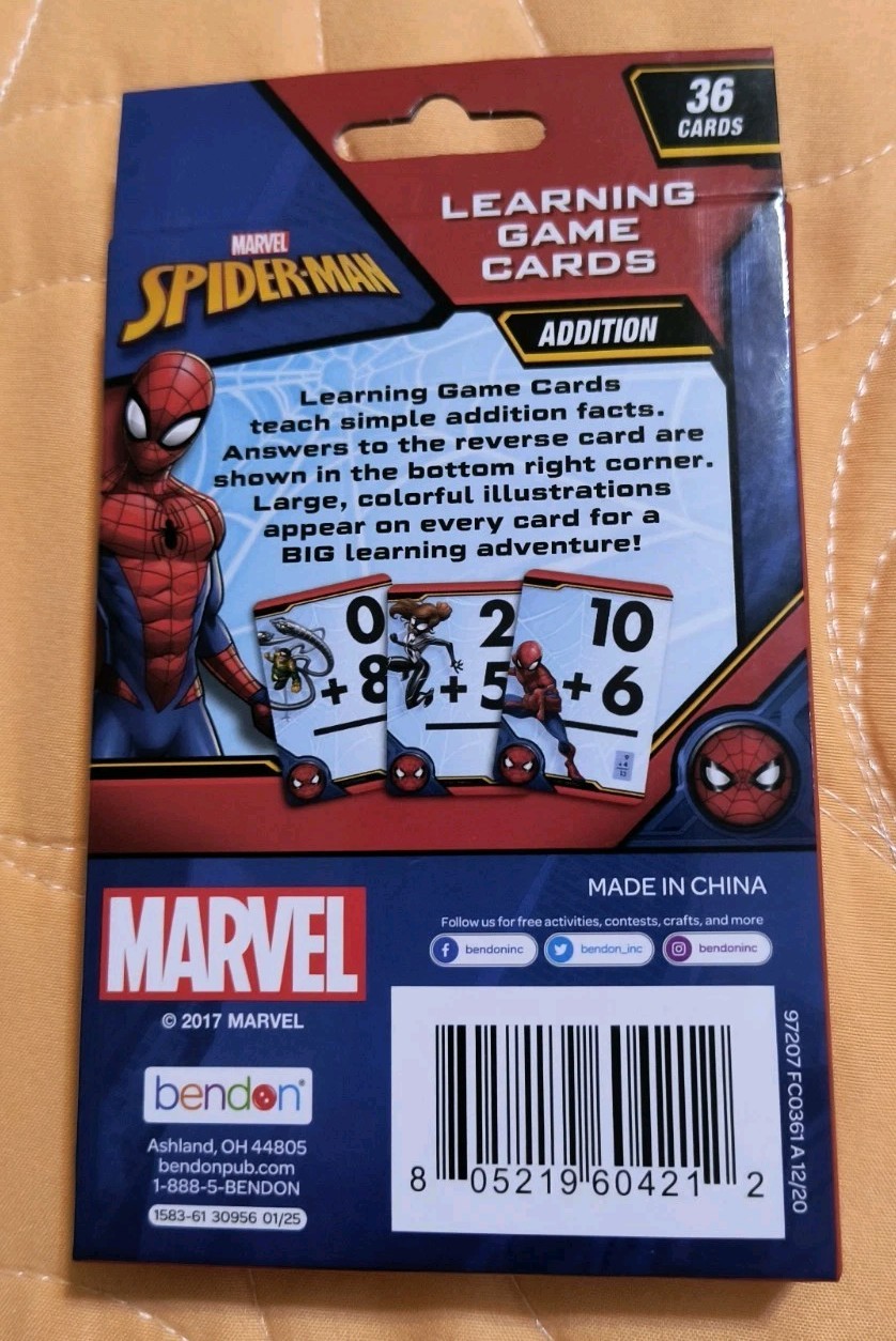 Marvel SPIDERMAN 🕷️ Addition Flash Learning Colorful Cards NEW! Free Shipping!