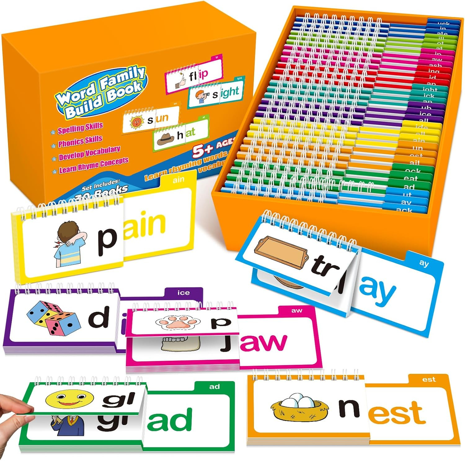 Phonics Flash Cards Word Family Build Book,Learn to Read 30 Read and Rhyme Flip