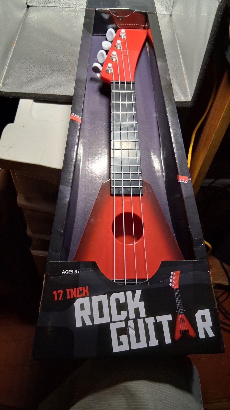 17 Inch Rock Guitar Kids Toy Instrument Red/Black Ages 4-7 8-11 12-16 17+