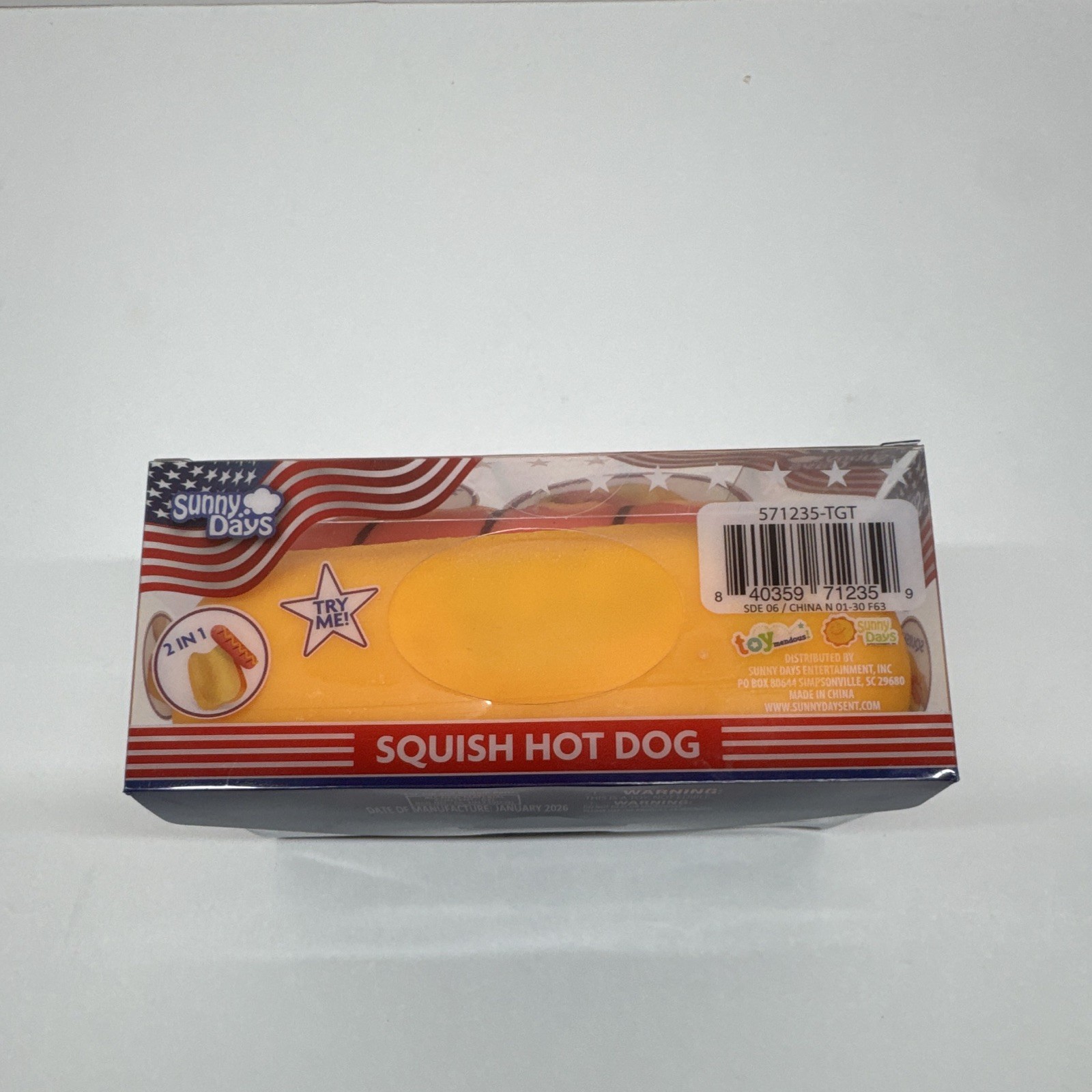 Sunny Days Squish Hot Dog 2-in-1 Tactile Squeeze Toy Yellow Red Age 17+