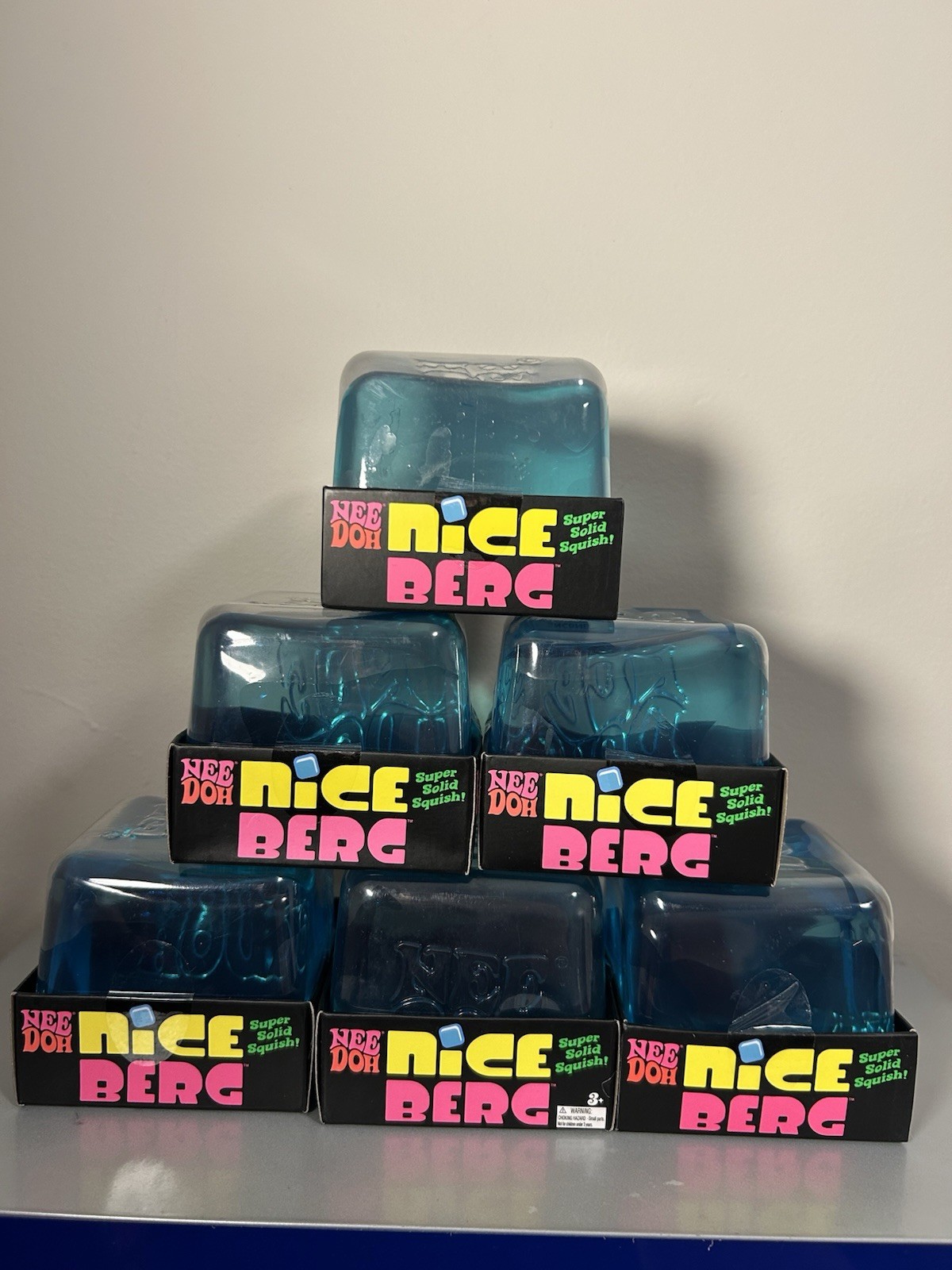 Lot Of 6 NeeDoh Nice Berg Blue XL Giant Nee Doh Niceberg Squishy BLUE Ice Block