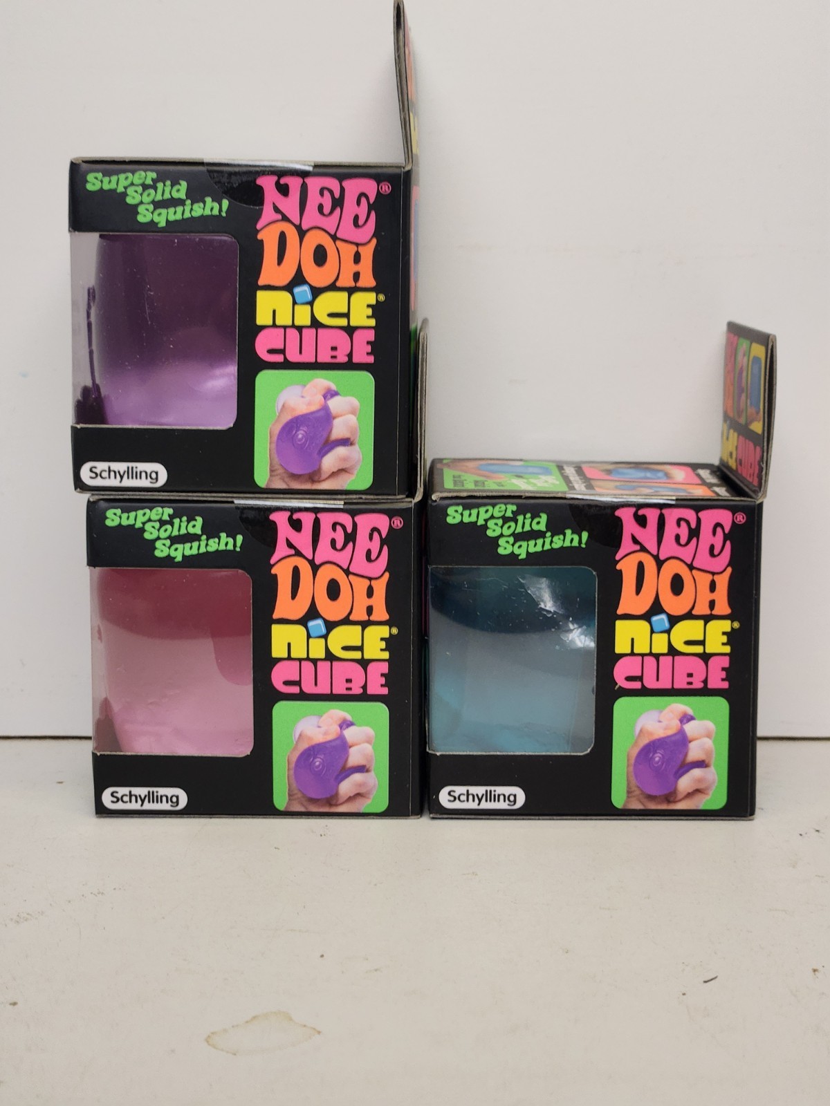 NeeDoh Nice Cube Super Solid Squish Purple,Pink,& Blue Lot Of 3 (FREE SHIPPING)