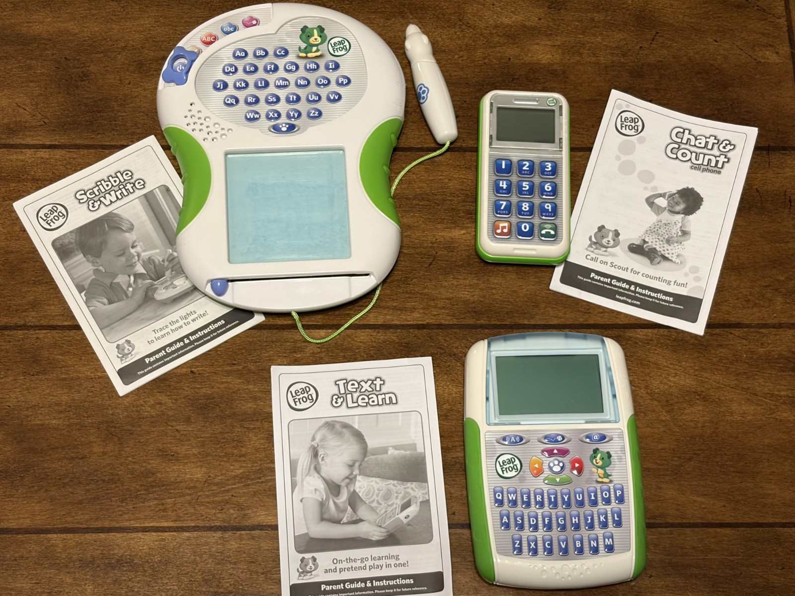 LeapFrog Learning Toy Lot, Text & Learn, Chat & Count, Scribble & Write, manuals