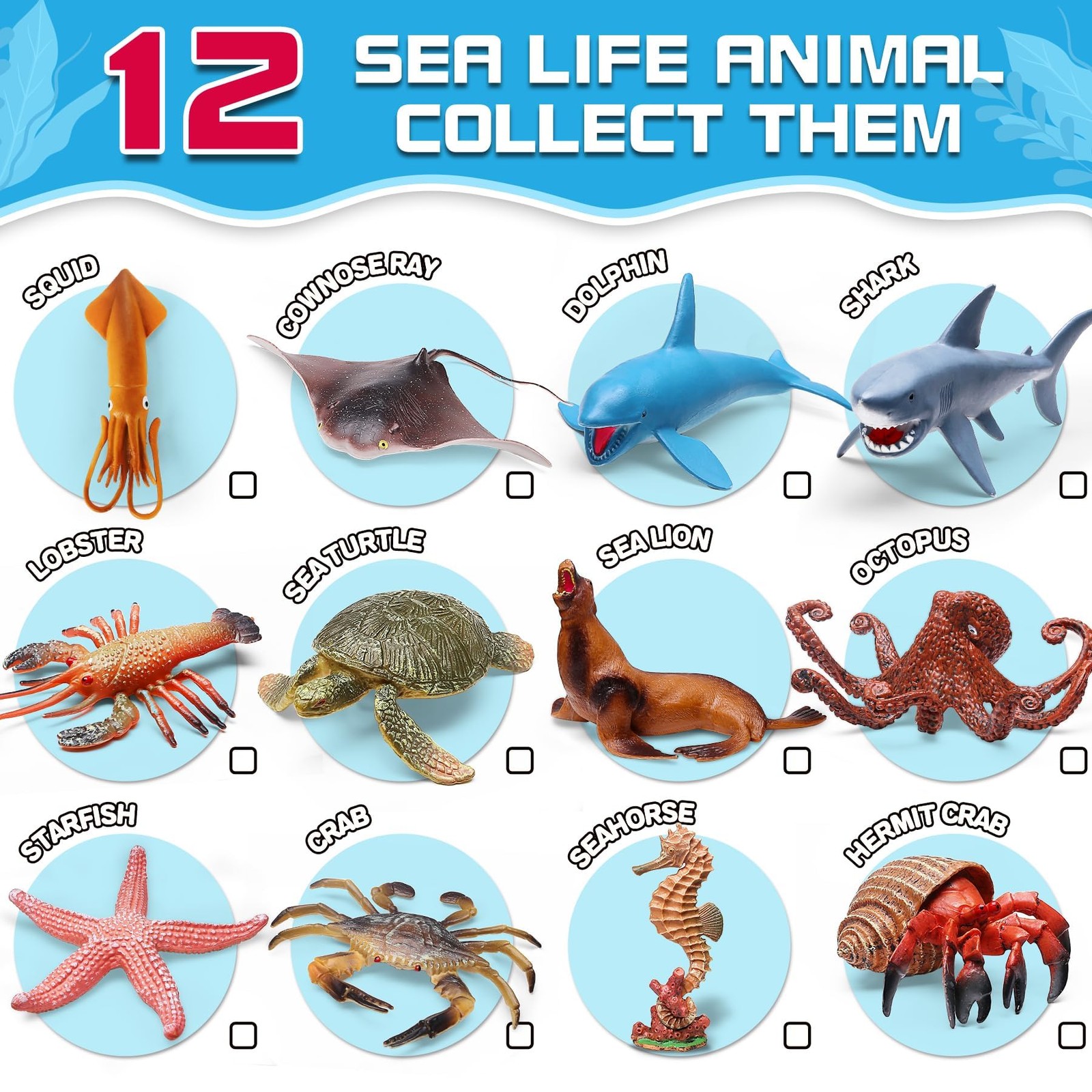 12 Pack Ocean Animal Toys with Educational Booklet for Kids, Realistic Soft P…
