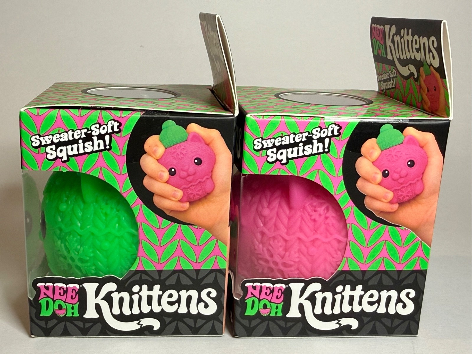 UNRELEASED NeeDoh Christmas Knittens 🎄 Set of 2 Pink & Green 🔥🔥 ULTRA RARE