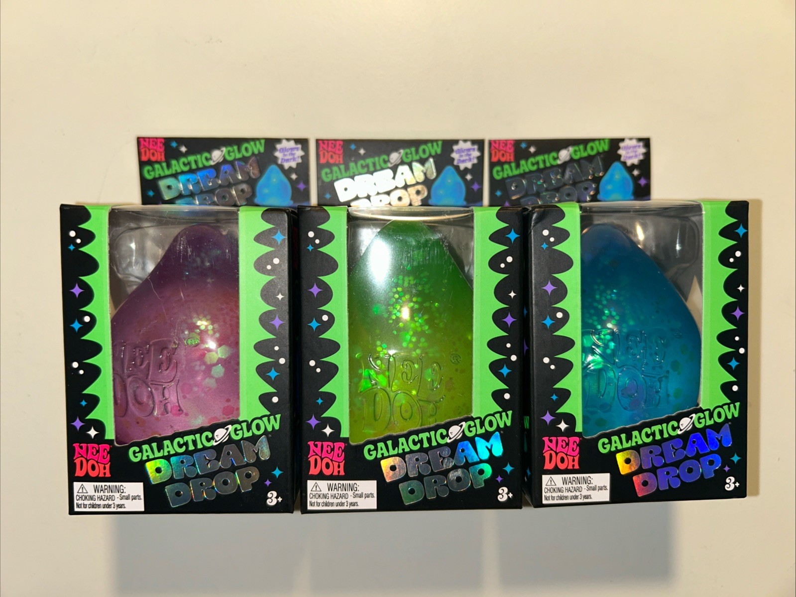 VIRAL NeeDoh GALACTIC GLOW Dream Drop Complete Set of 3 Green Blue Purple – RARE
