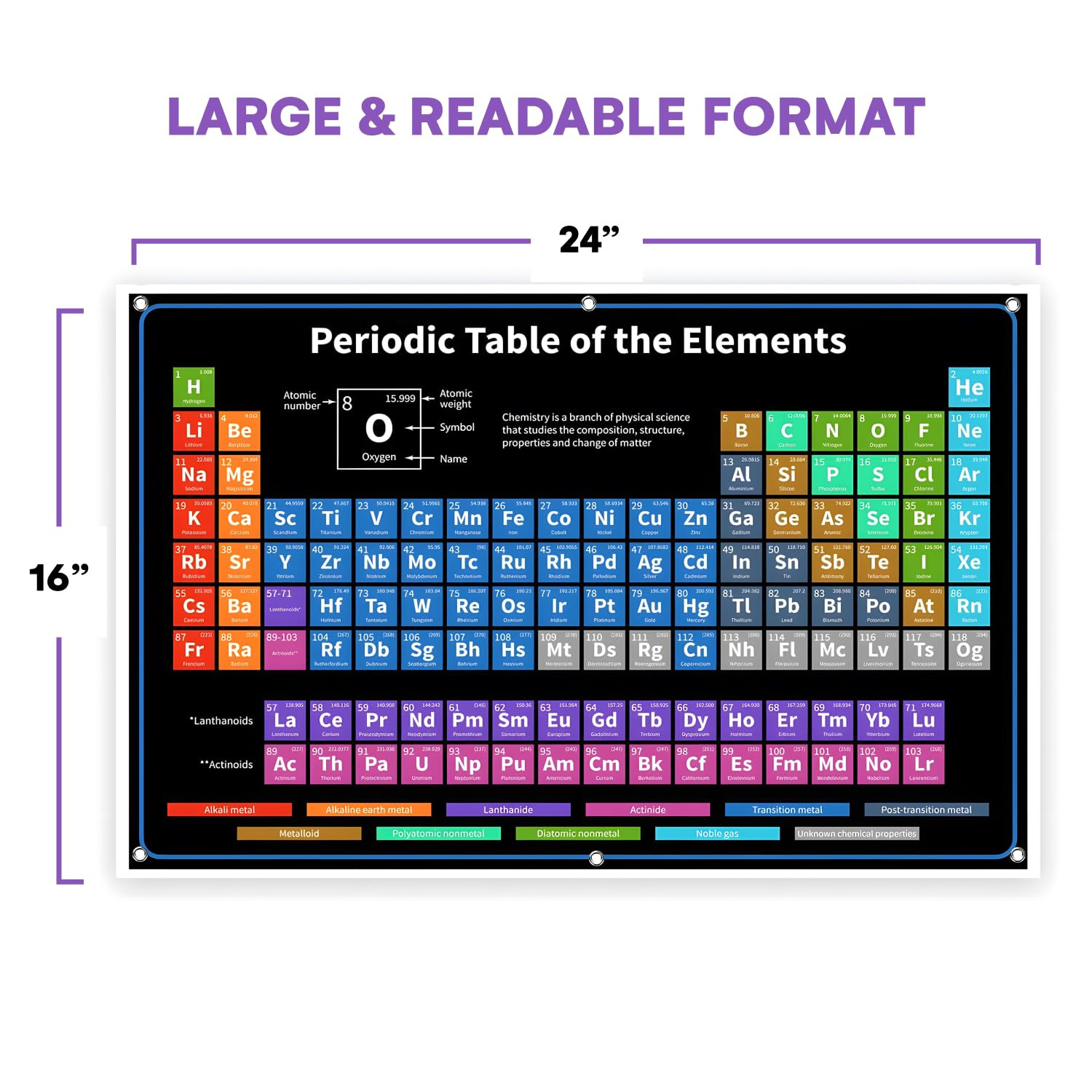Periodic Table with Real Elements inside – 24X16-Inch Chemistry Periodic Table o