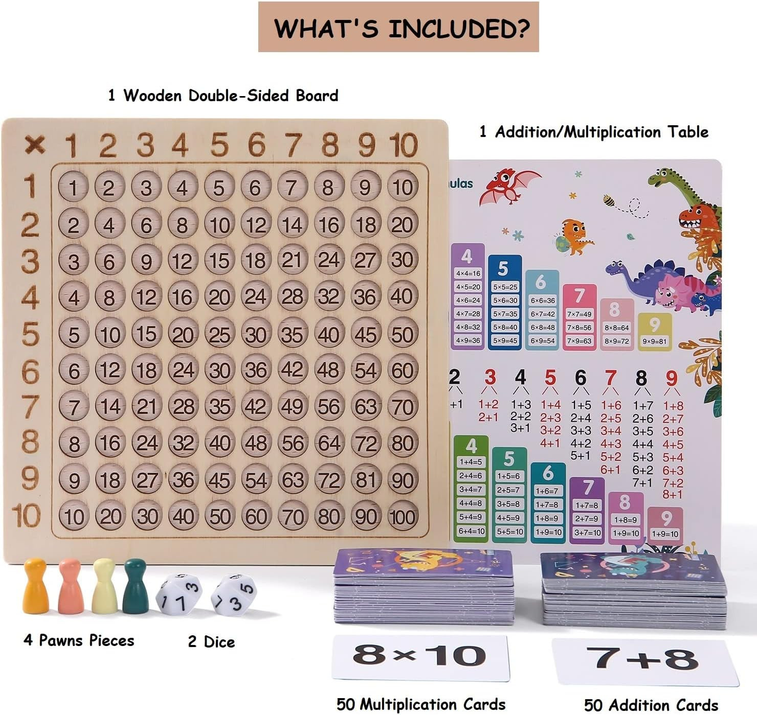 2 in 1 Wooden Math Board Game Multiplication Addition Montessori Kids Toy