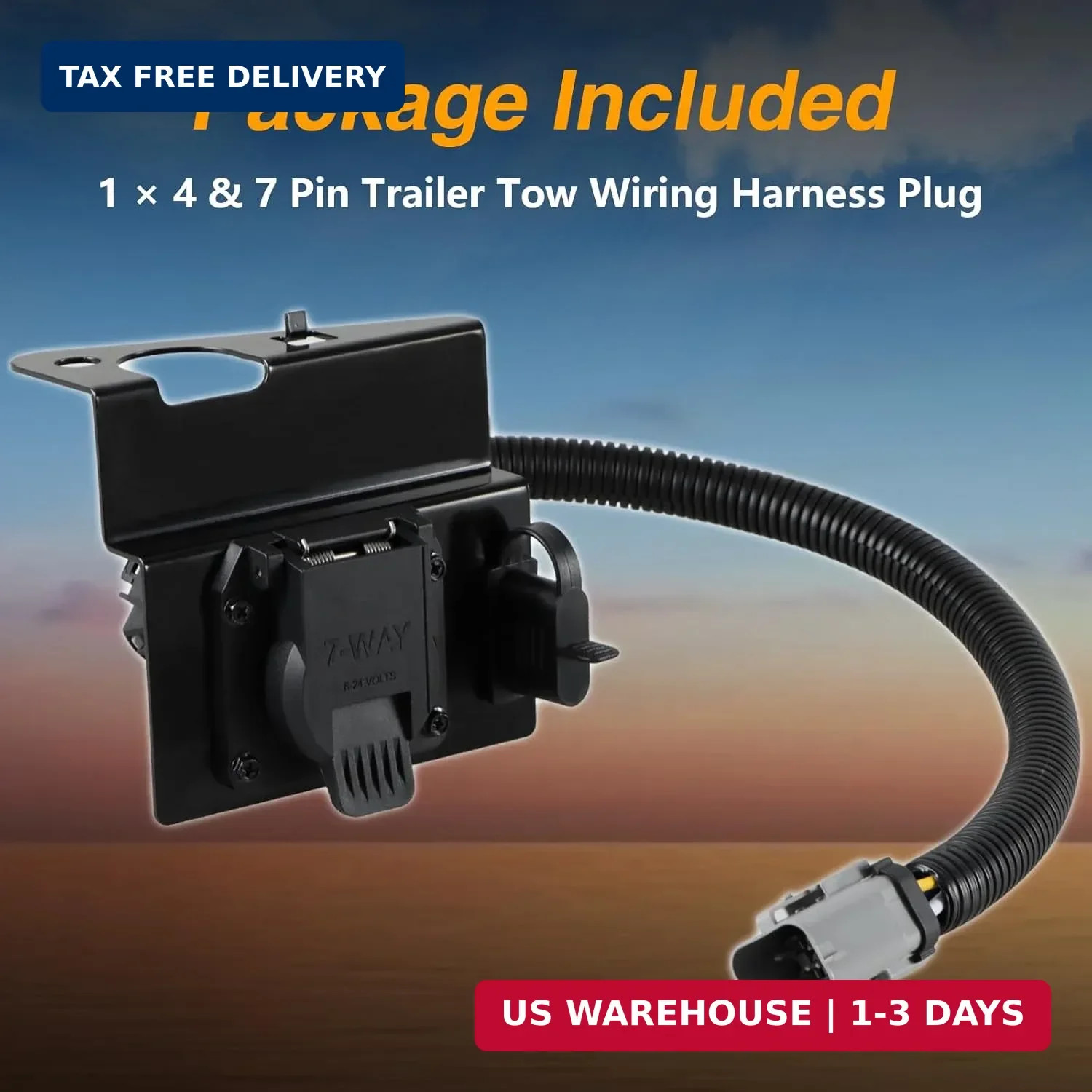 FUSCH 4 & 7 Pin Trailer Tow Wiring Harness Plug 4-Flat 7-Way Plug Adapter with M