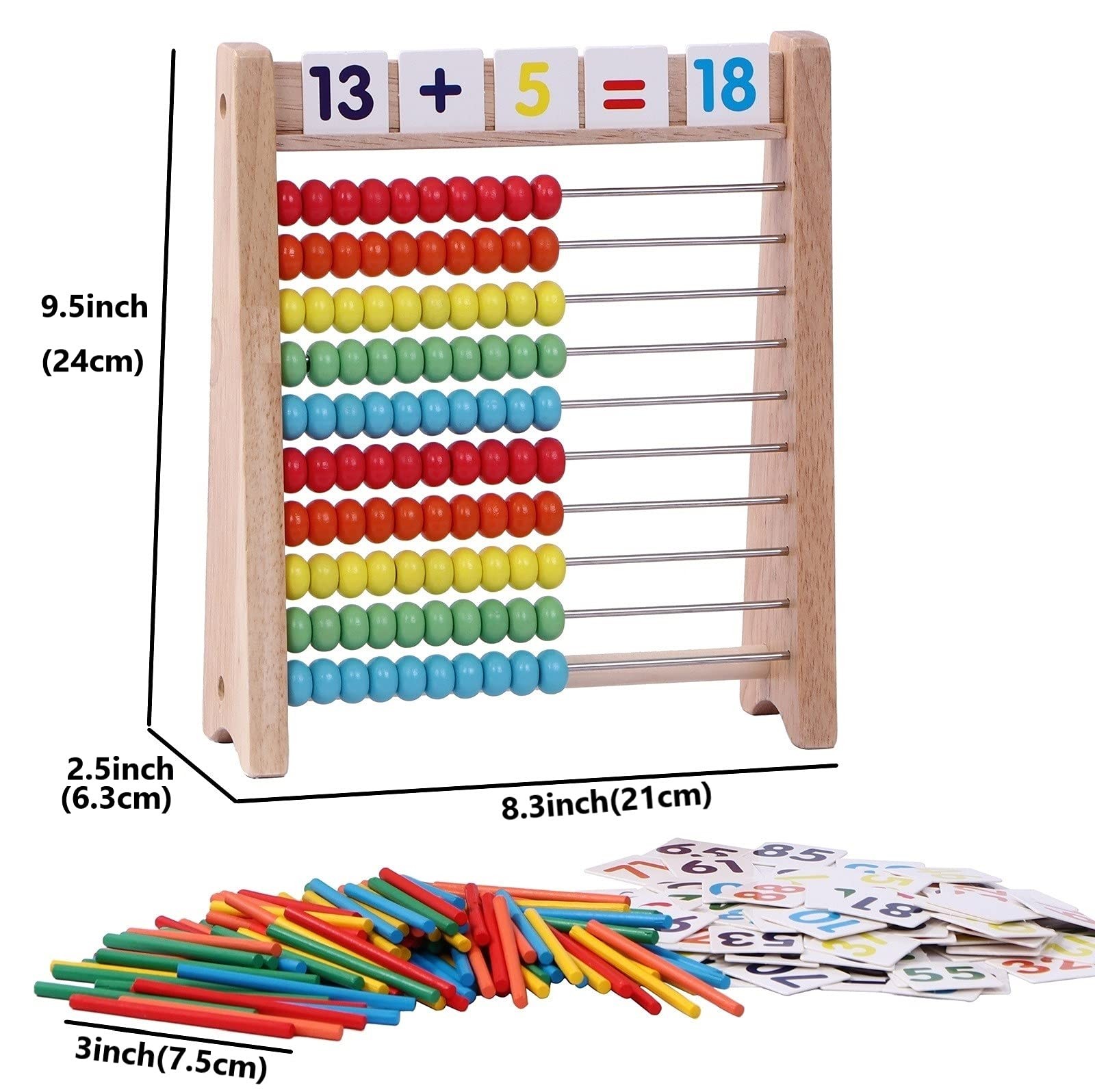 Cltoyvers Wooden Abacus for Kids – 100 Counting Sticks and Number Toys Cards …