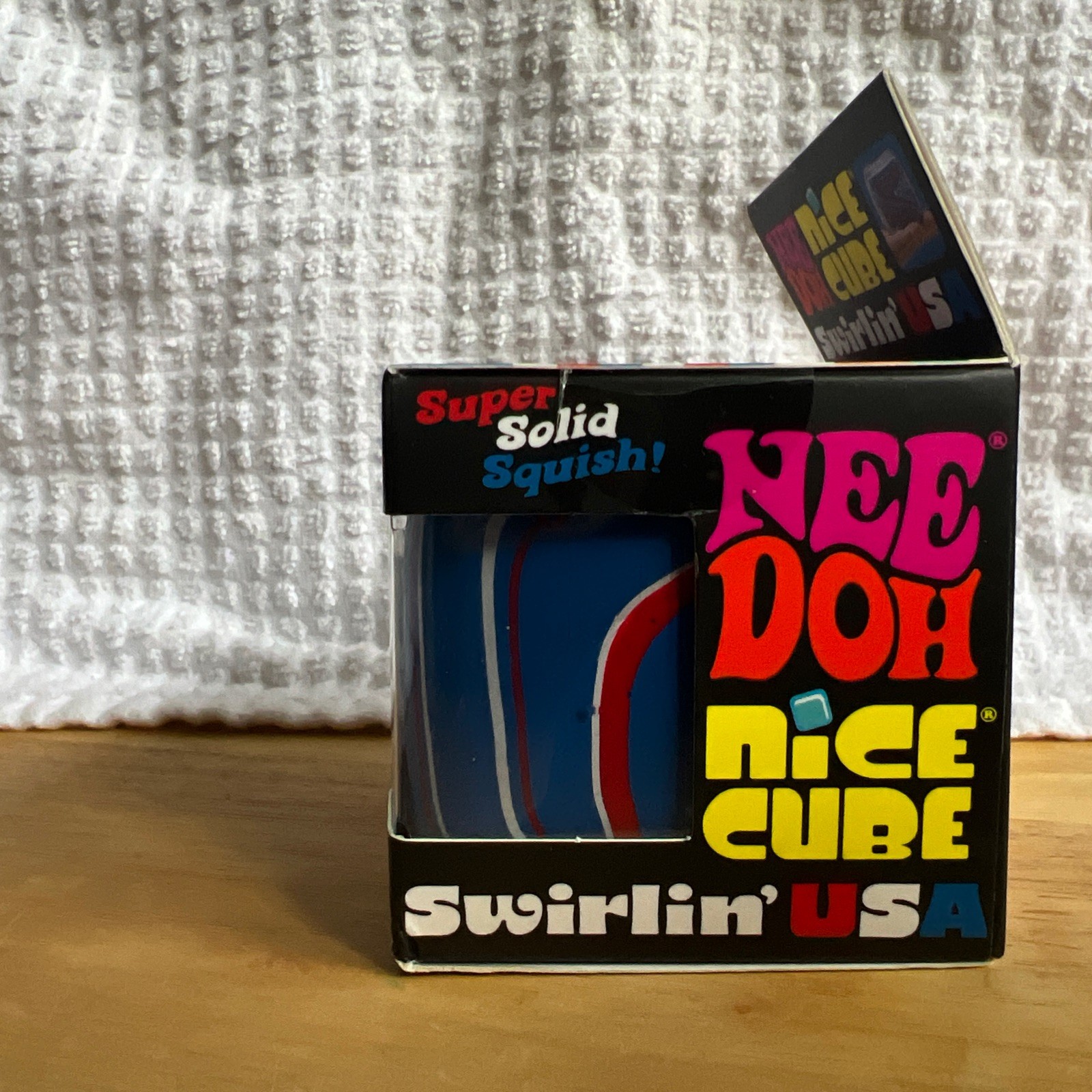 Nee Doh Nice Cube Swirlin’ USA Squish Sensory Squeeze Toy Red White Blue