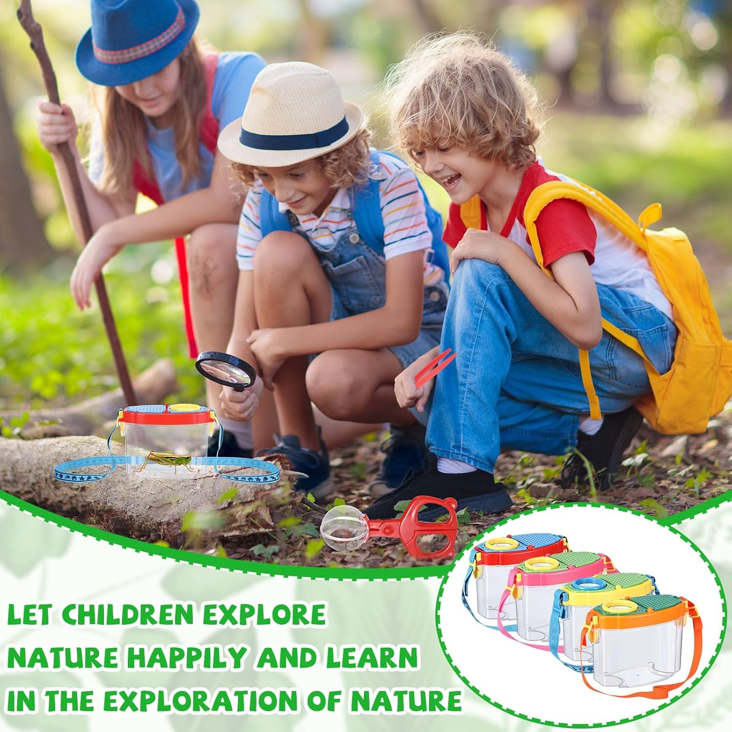 Halloscume 4 Set Bug Catcher for Kids Bug Viewer and Insects Tweezer for Student