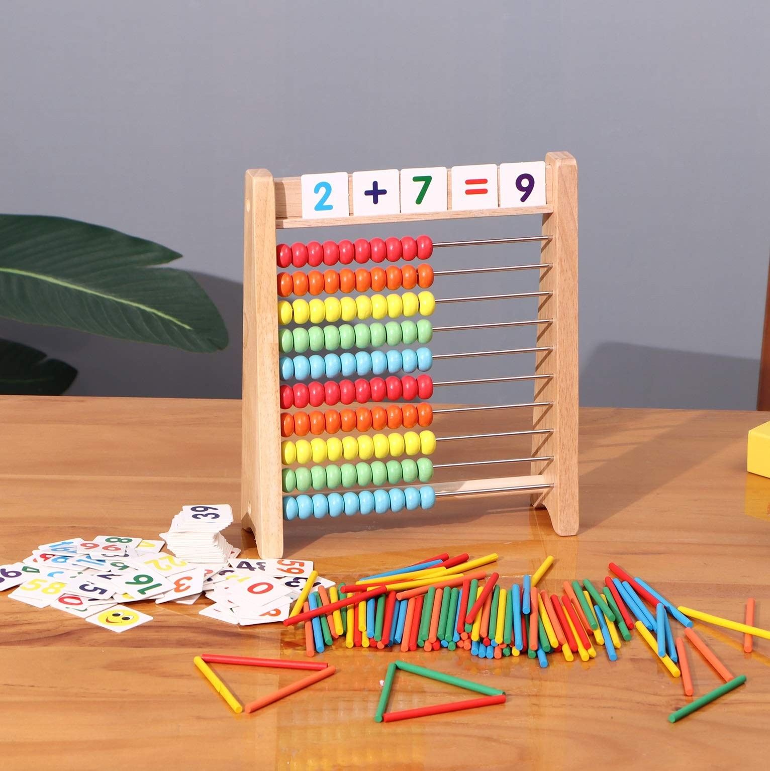 Cltoyvers Wooden Abacus for Kids 100 Counting Sticks and Number Toys Cards 1…
