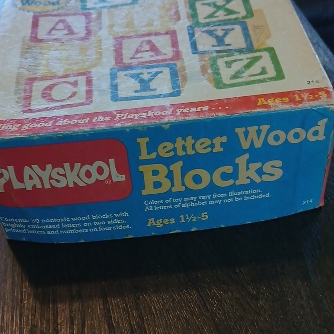 Playskool 1986 Vintage 31 Real Wood Letter Blocks Non-Toxic, And 15 Unknown