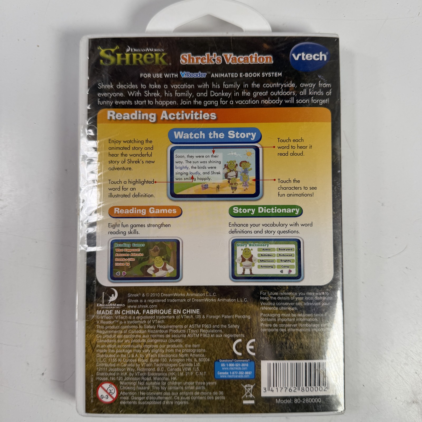 VTech V.Reader Shrek’s Vacation Game Cartridge Animated E-Book System NEW 5-7