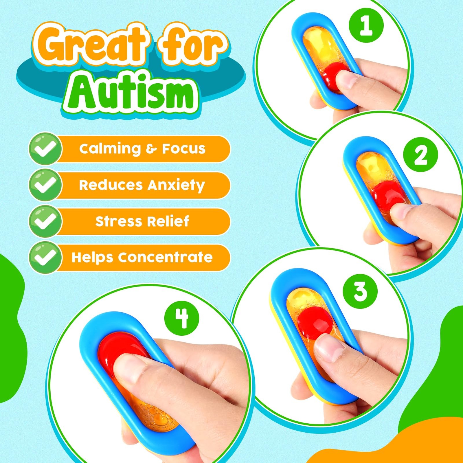 Sensory Marble Fidget Toys for Kids- Small, Blue, Yellow, Green, Purple, Red