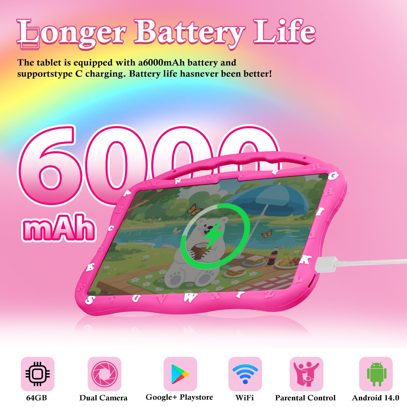 , 10.1 inch for , Educational Learning Android 14, 12（4+8） GB RAM+64GB ROM St…