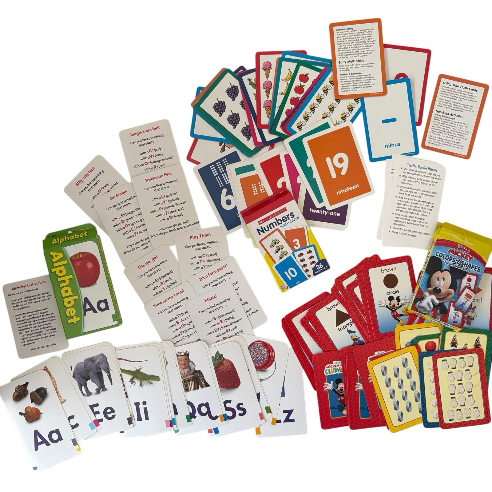 Flash Cards Lot Of 3 ABC Alphabet, Numbers, Mickey Colors & Shapes Preschool