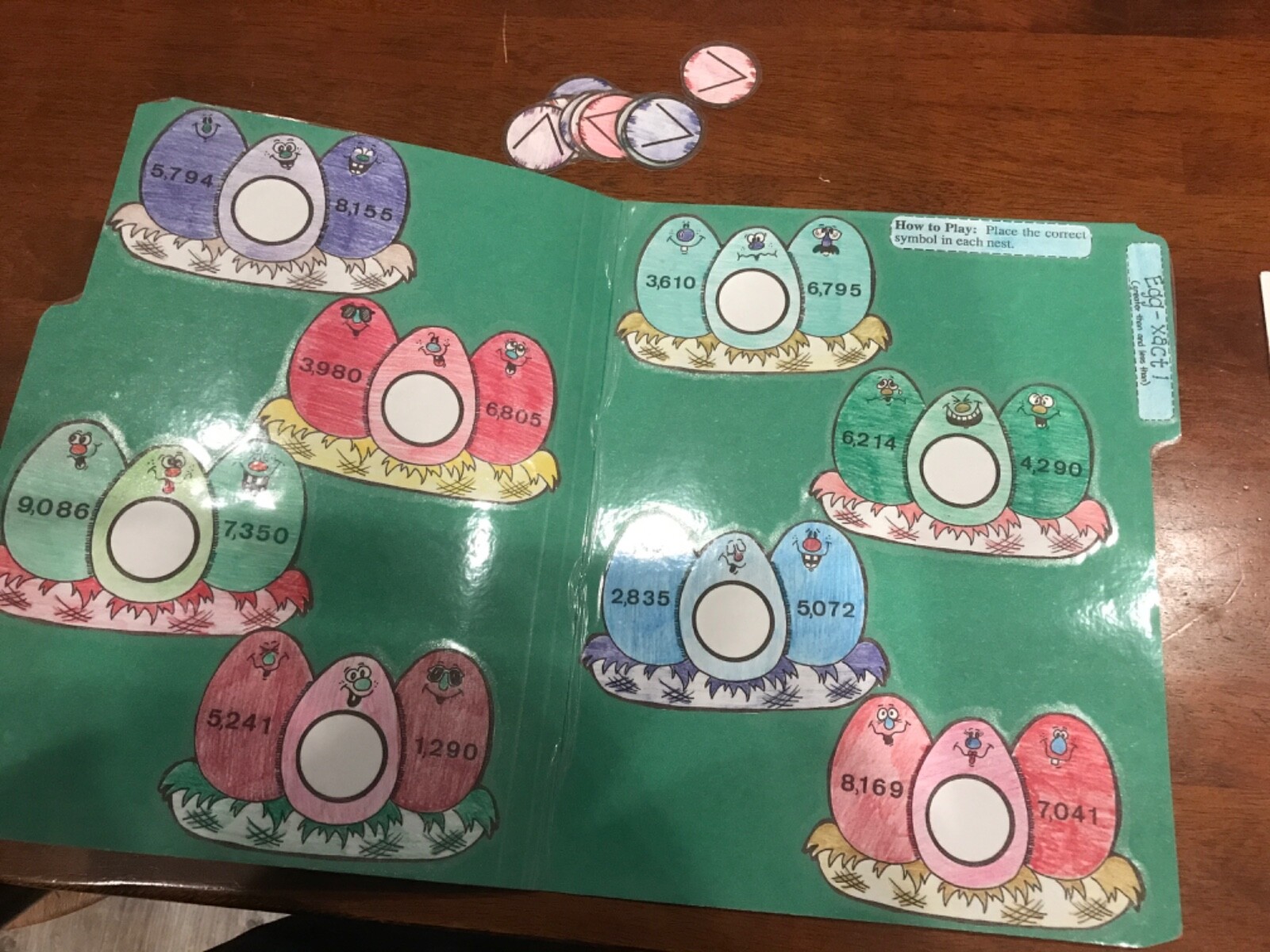 Egg-xact! Greater than less than 2nd grade math file folder game teacher