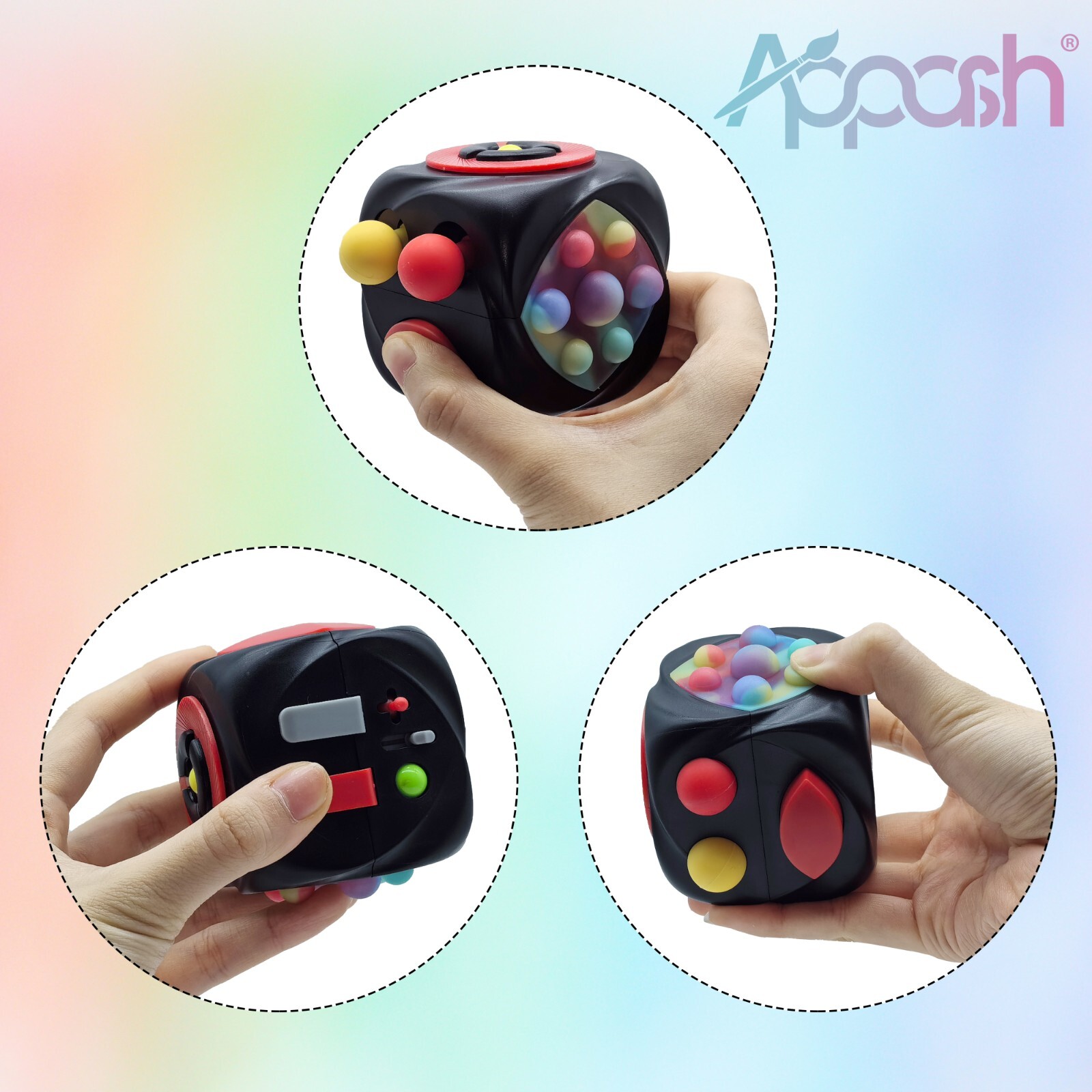 Fidget Cube Stress Anxiety Pressure Relieving Toy for Focus[Black]