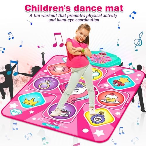 Dance Mat, Dance Mixer Rhythm Step Play Mat, Pink Dance Pad with Multicolor