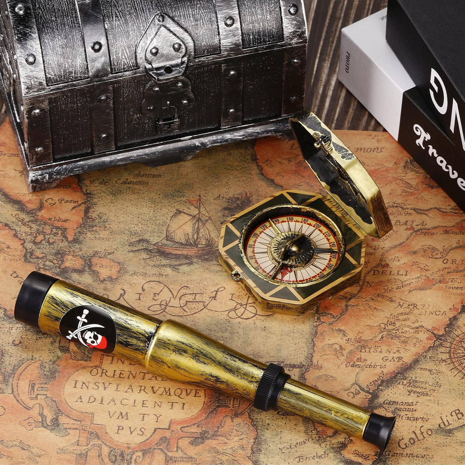 2 Pcs Pirate Telescope and Compass for Kids Adults Retro Mini Plastic Toy for Pi