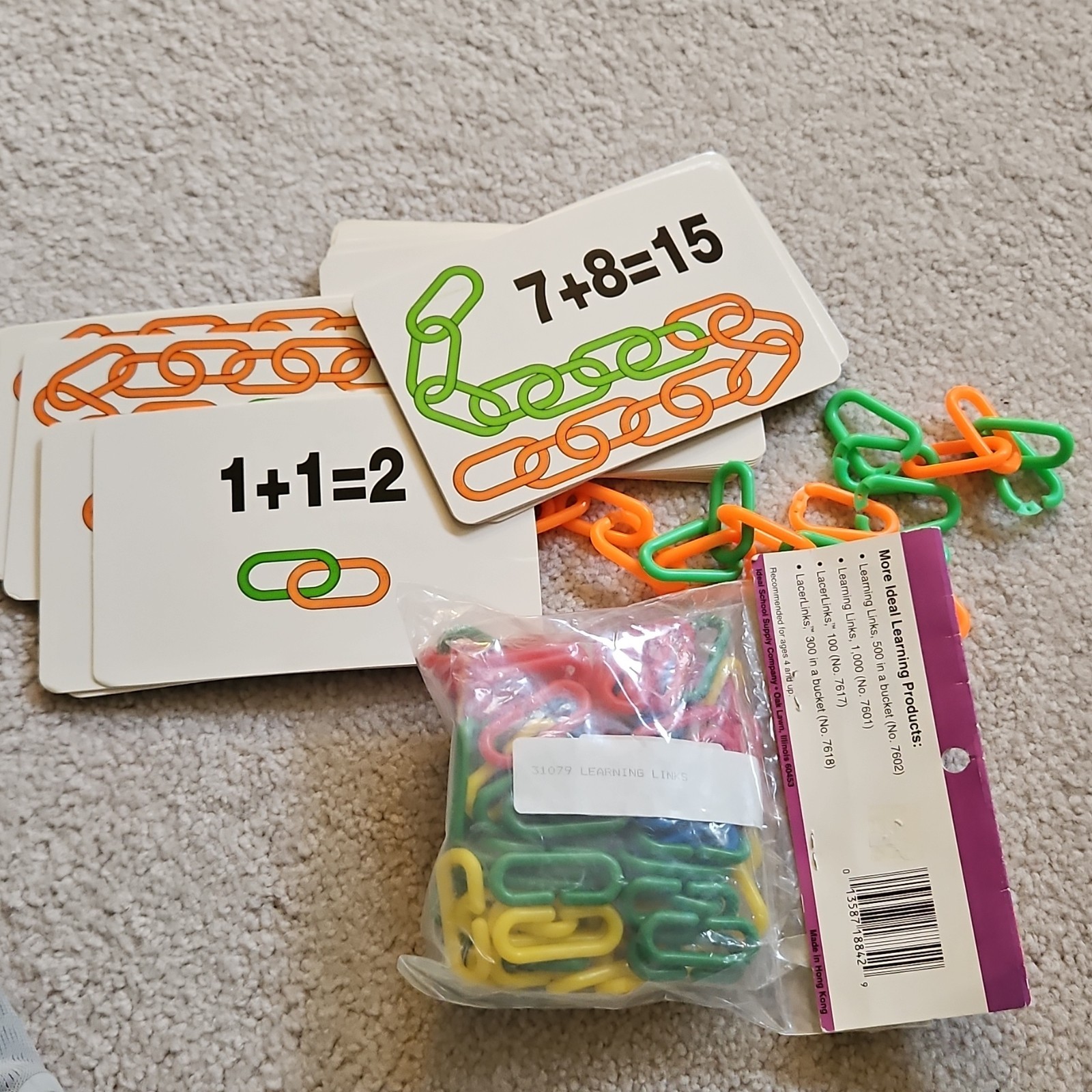 Ideal School Supply Company Learning Links 100 Plastic Links Math Cards Ages 4-7