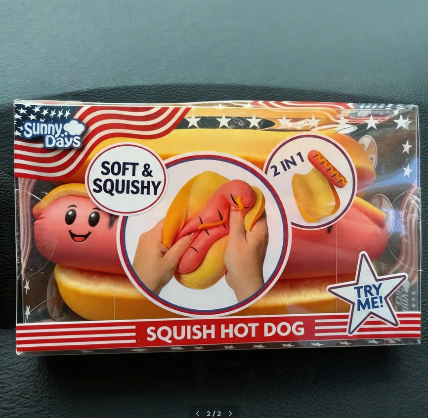 Sunny Days Squish Hot Dog 2-in-1 Fidget Toy – Novelty Squeeze Stress Reliever