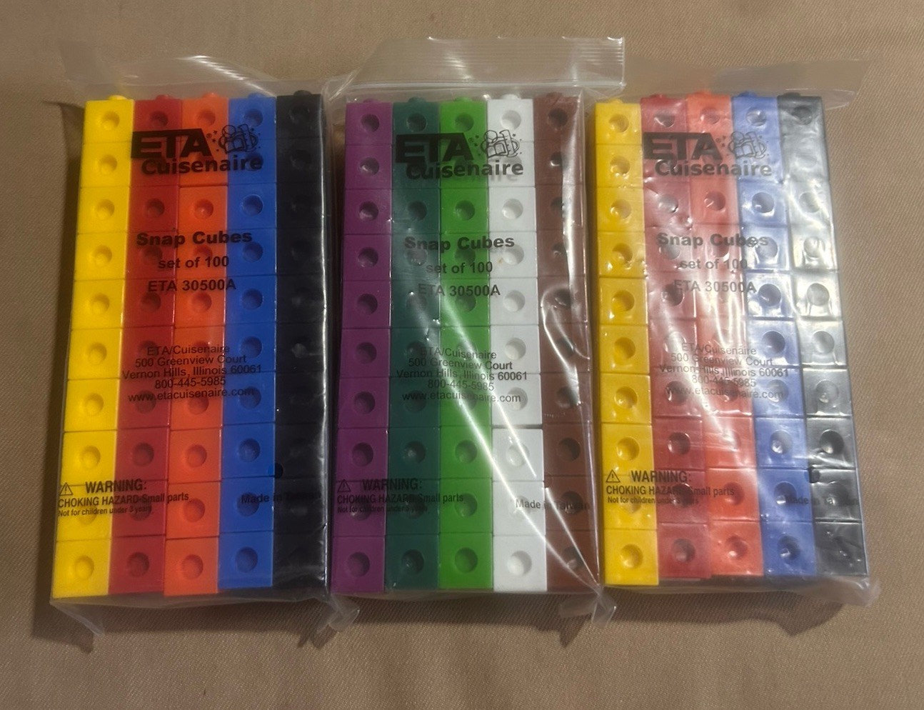 ETA Cuisenaire Snap Cubes Set of 100 —3 SETS —300 SNAP CUBES