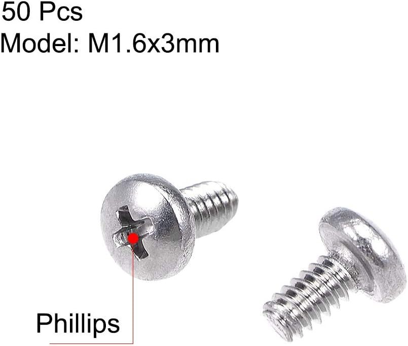 uxcell M1.6x3mm Machine Screws Pan Phillips Cross Head Screw 304 Stainless Steel