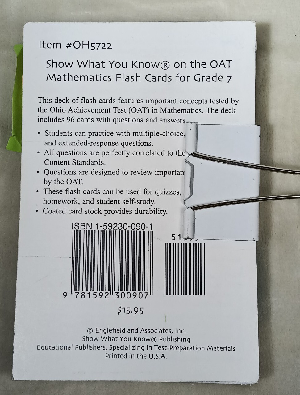 Mathematics Flash Cards Lot Math Common Core OAT OAA 2010 2014 USA