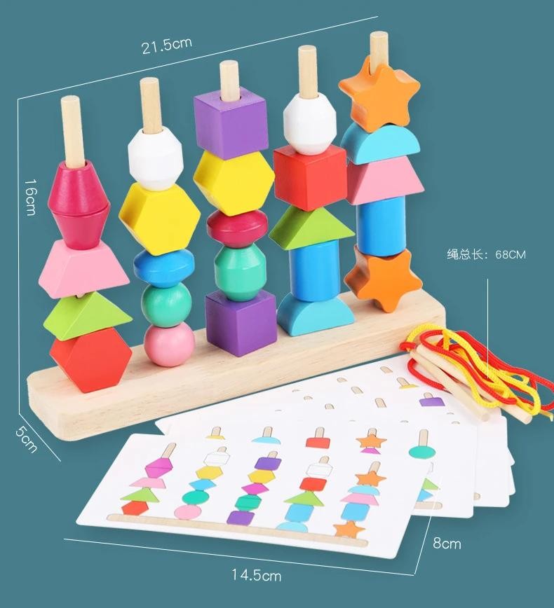 Montessori Wooden Sorting Blocks Color Shape Matching Educational Kids Early Toy