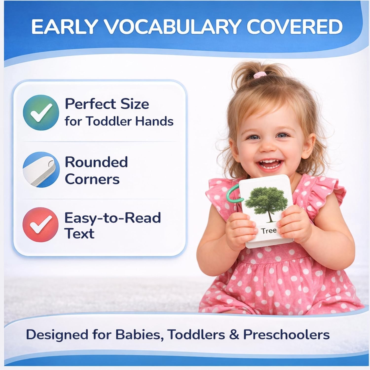 500 Words Thick & Sturdy Learning Flash Cards for Toddlers 1-3 with Rings – 1…