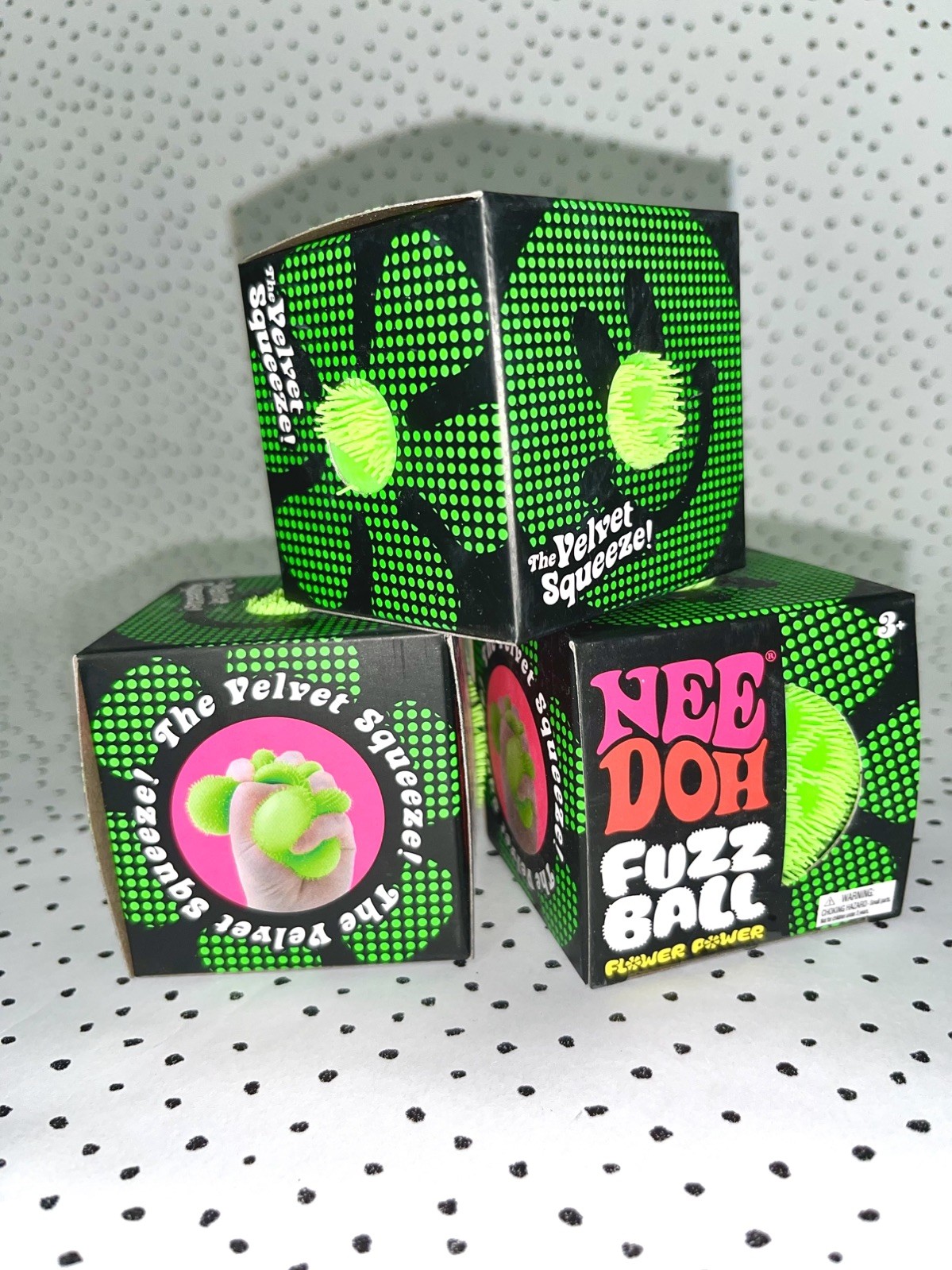 GREEN Needoh FUZZ BALL Flower Power Nee Doh Squish Stress Ball NEE DOH Fuzzball