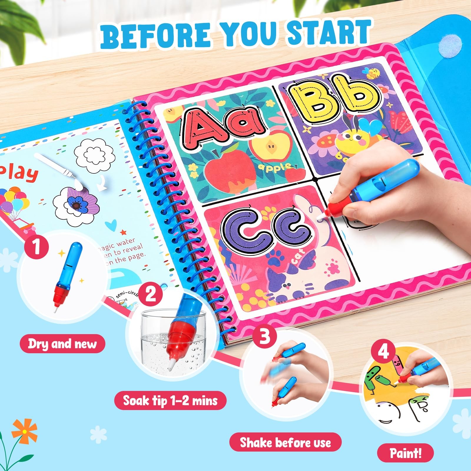JoyCat Alphabet Water Coloring Book for Toddlers 3-5, Alphabet, Multi
