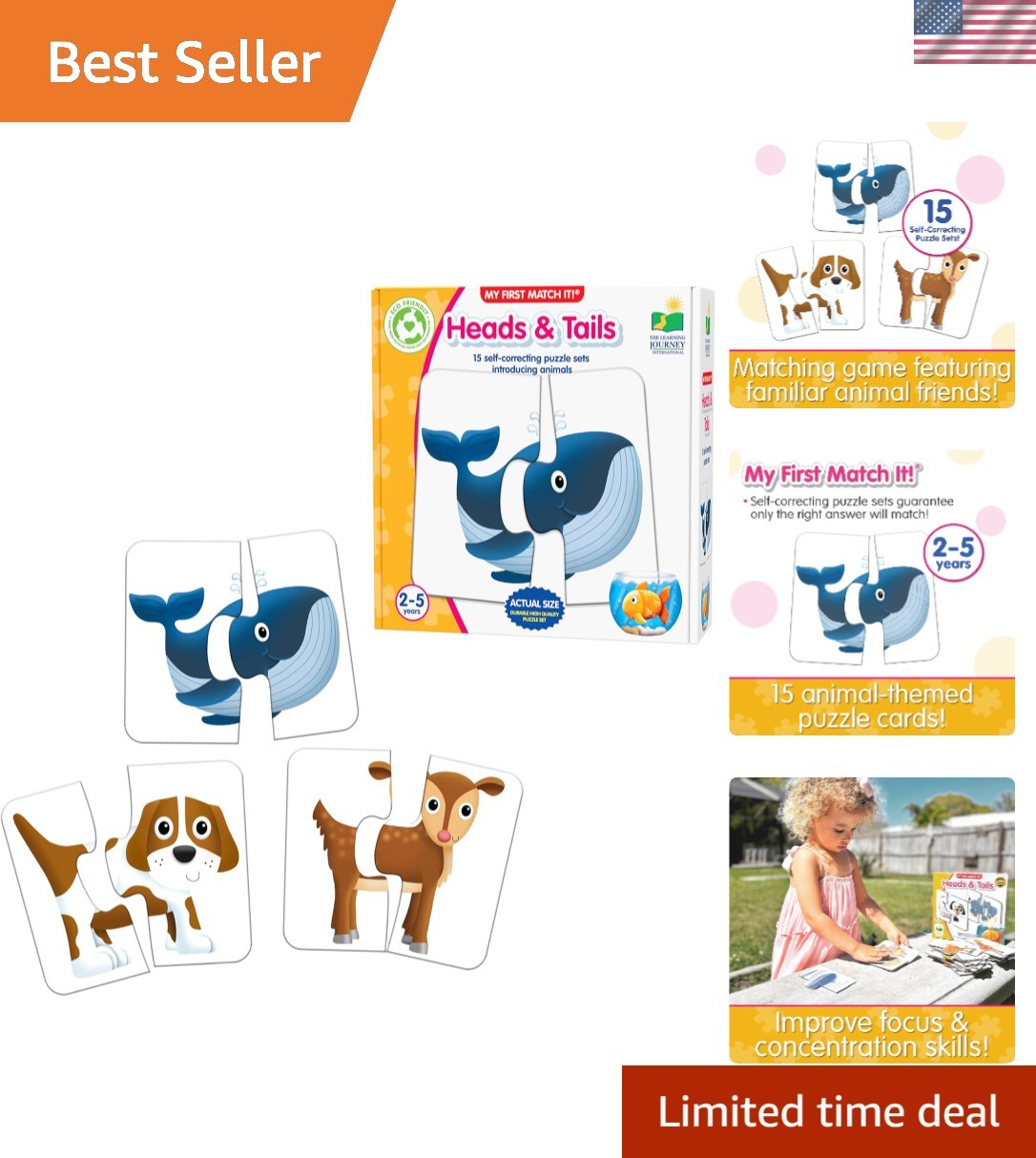 My First Match It! – Head and Tails – 15 Self-Correcting Animal Memory Matchi…