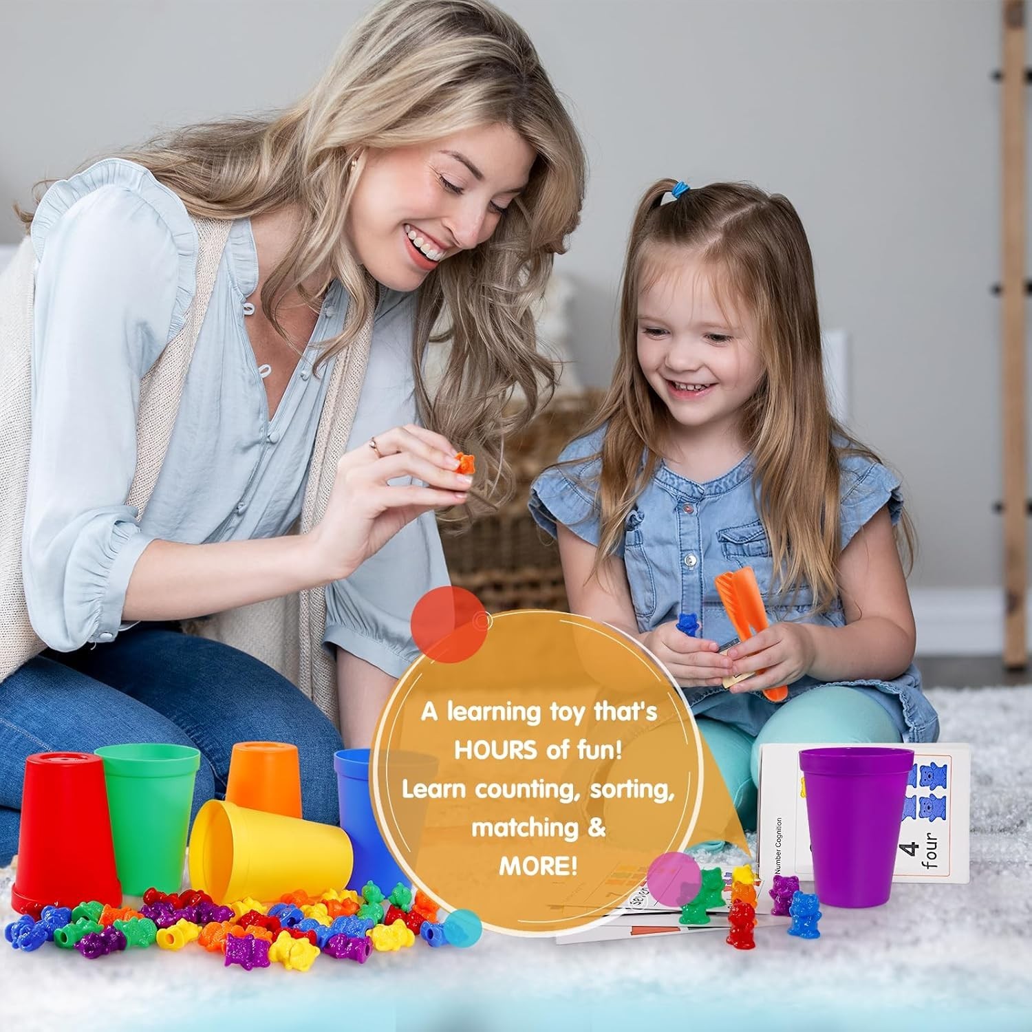 Counting Bears with Matching Sorting Cups, Preschool Learning Toys Color Reco…
