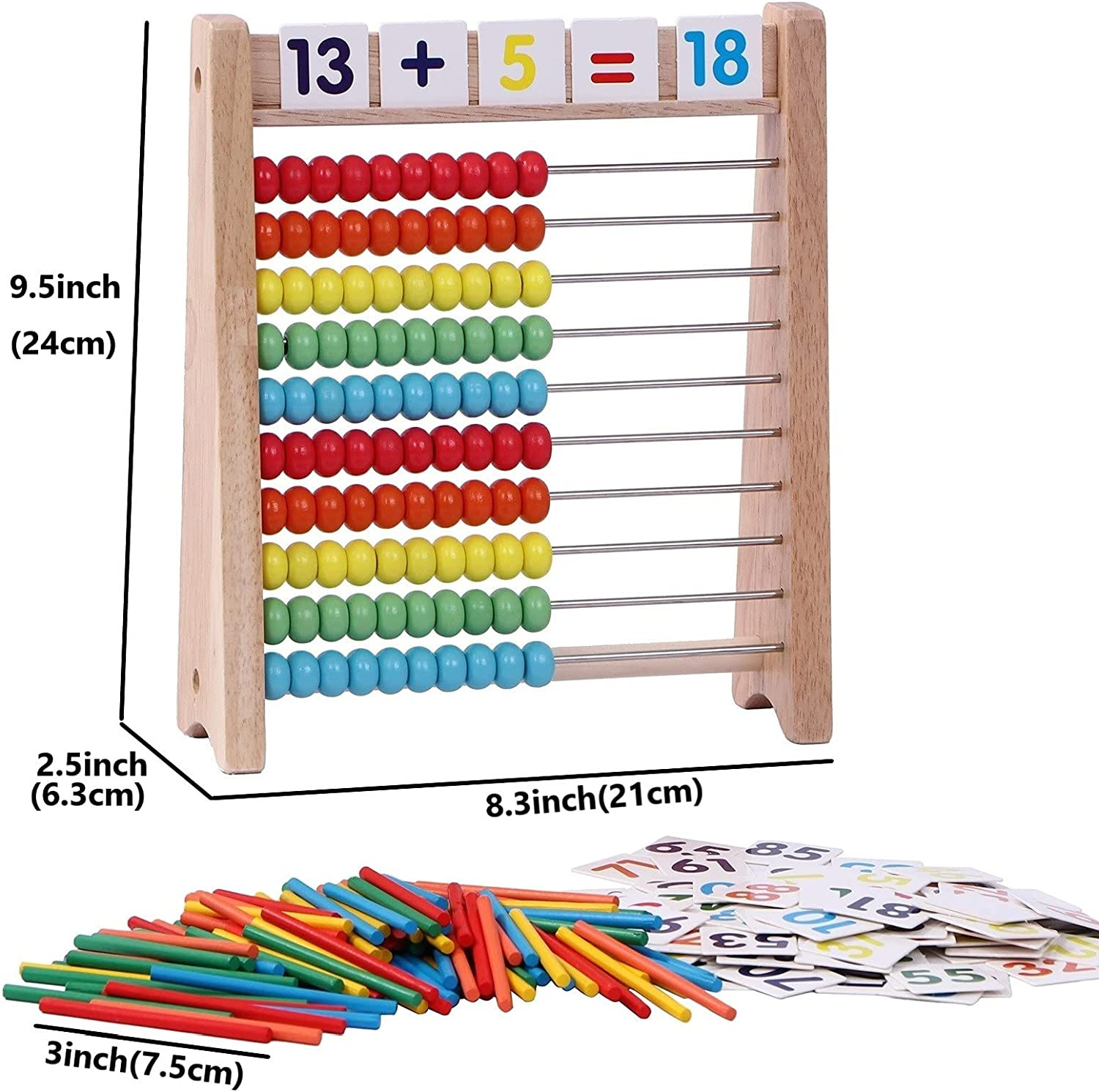 Wooden Abacus for Kids – 100 Counting Sticks and Number Toys Cards 1-100