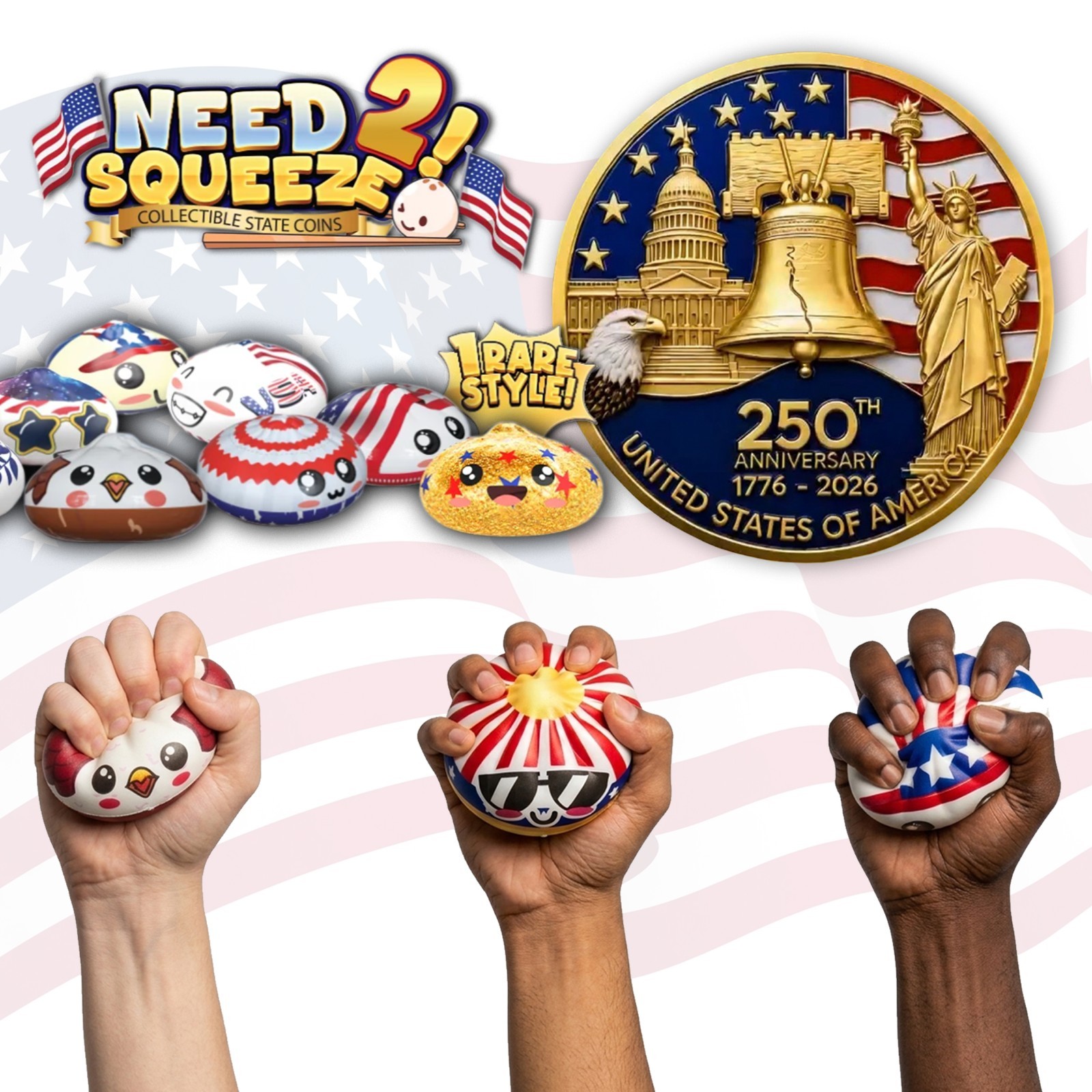 Toy Master Happy Birthday America PU Bao Bun Squishy w/ Surprise Token