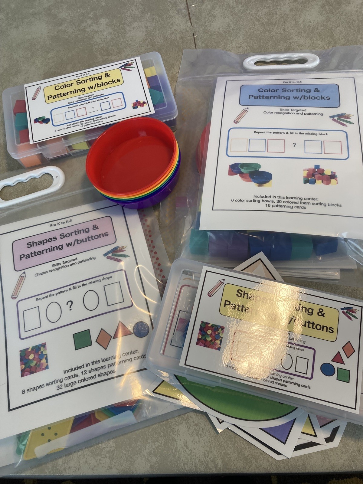 Color Sorting & Shapes Sorting Patterning w/Lakeshore Learning Bag * 2 sets