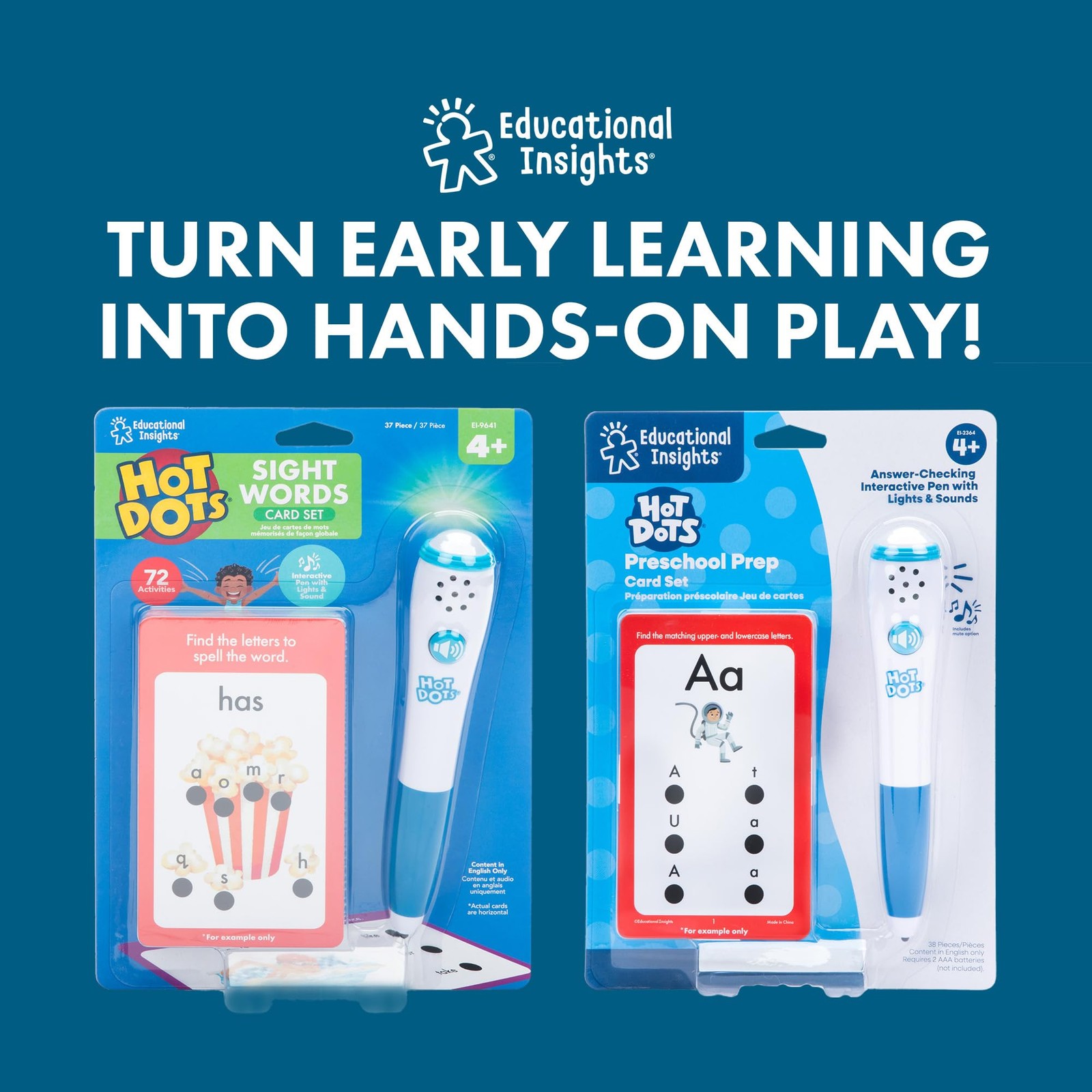 Educational Insights Hot Dots Kindergarten Prep Set – Kids Flash Cards 3″ x 5″