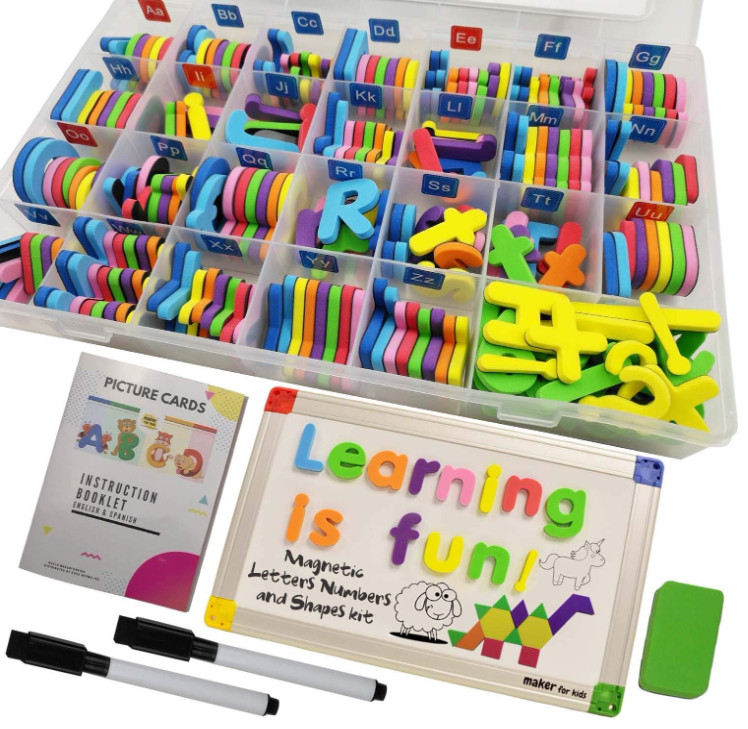 Set 291 piezas con letras, números y formas magnéticas con pizarra doble, Nuevo