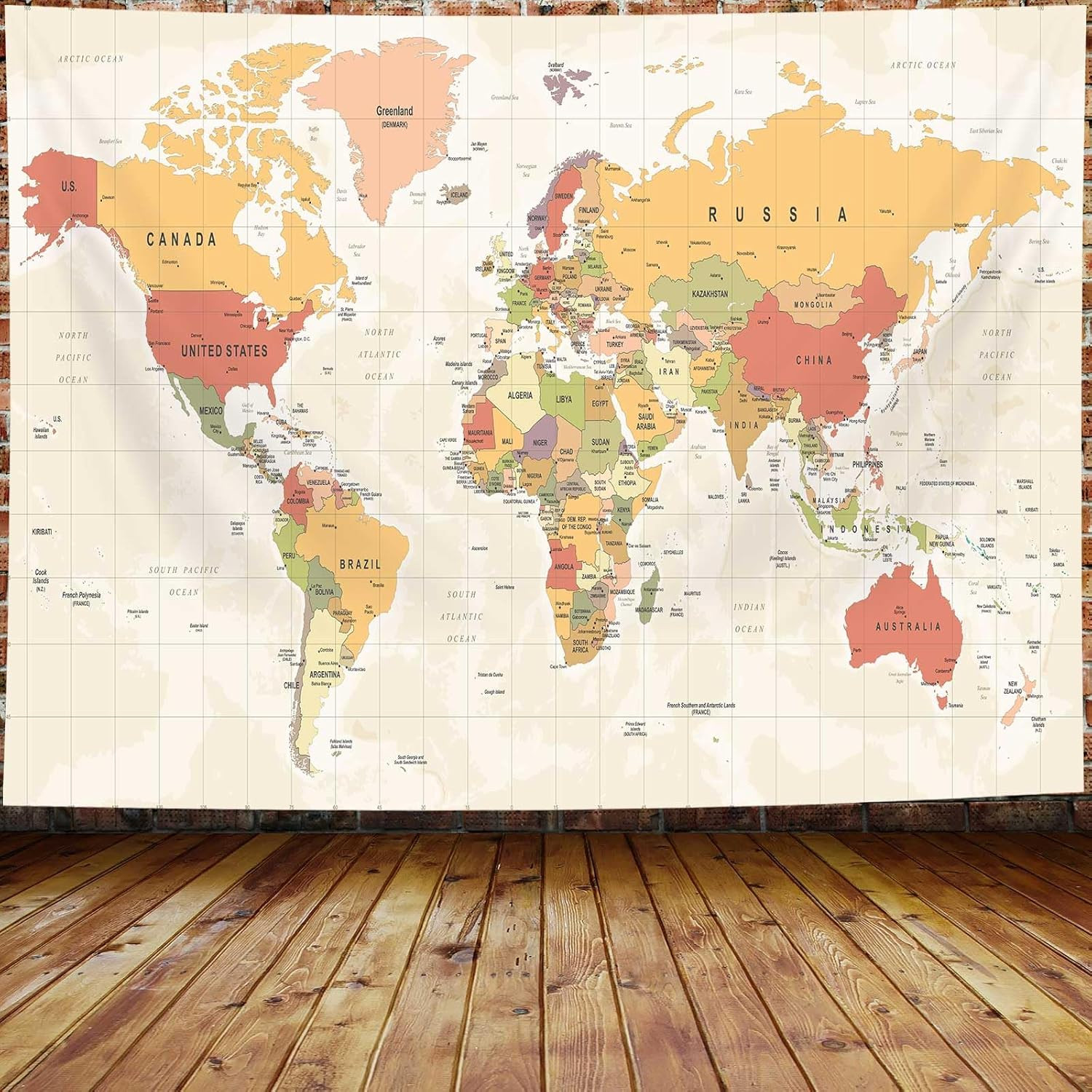 World Map Tapestry for Kids Student, Map of The World with Countries and Majo…