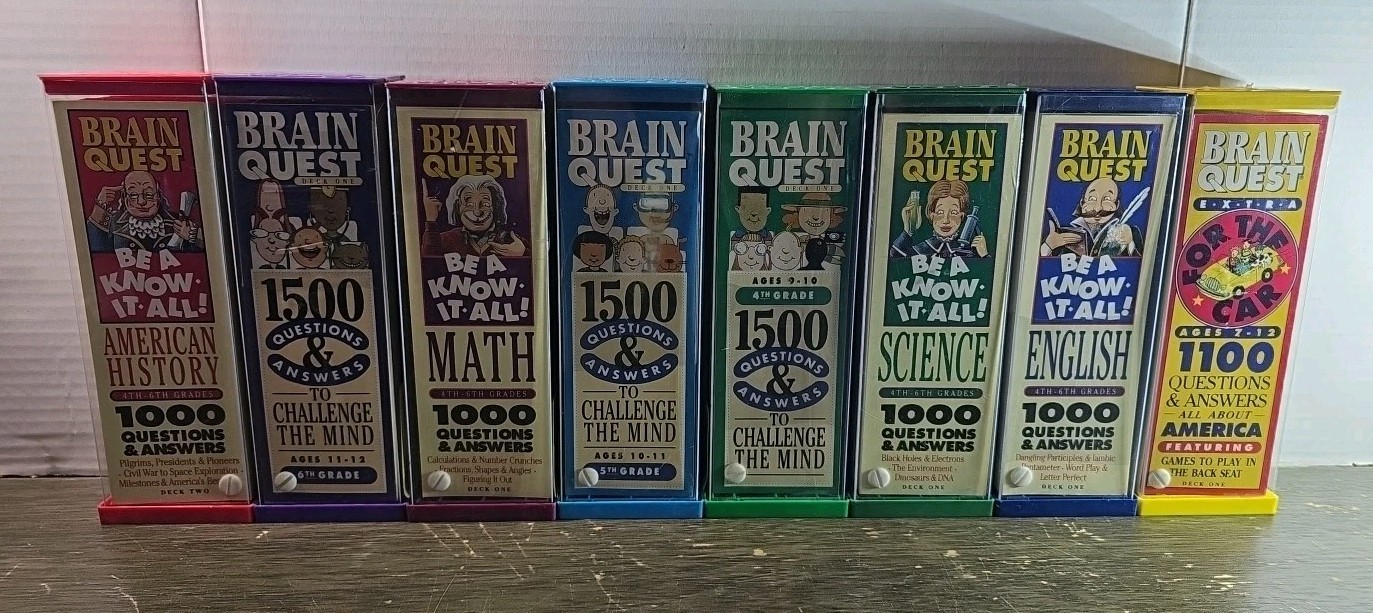 8 Vintage RARE Brain Quest 1500 Questions & Answers Deck 1&2 Grade 1-7 Some New