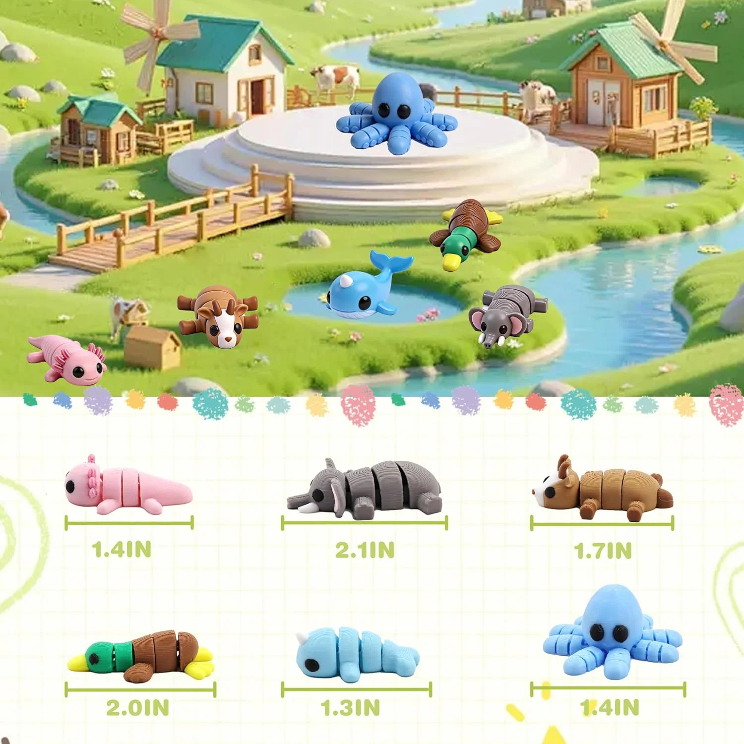 40 PCS 3D Printed Animal Figurines, Articulated Animal Figurines, Fidget Toys, F