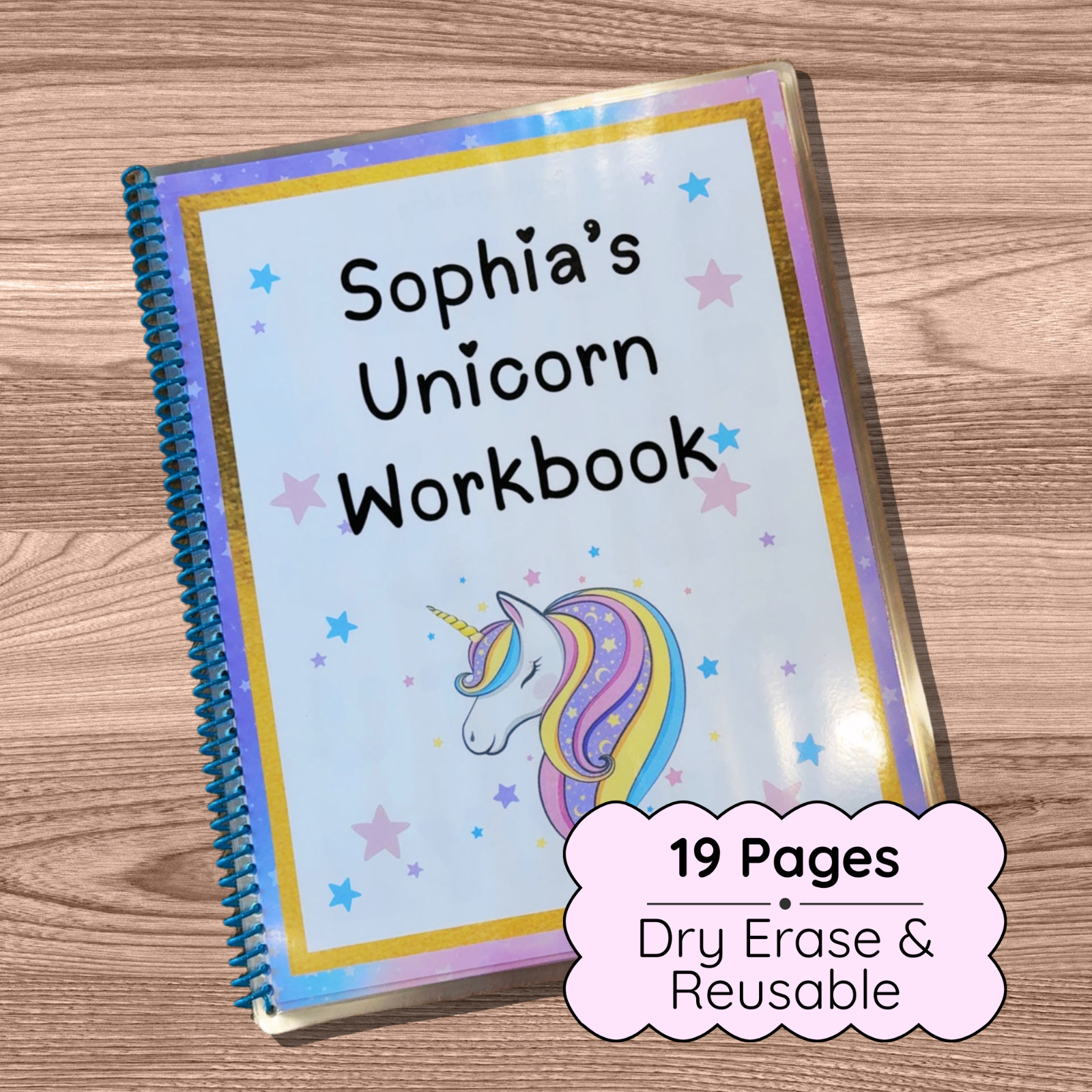 Reusable Preschool Dry-Erase Workbook | Ages 3-5 | Unicorn & Dinosaur Theme