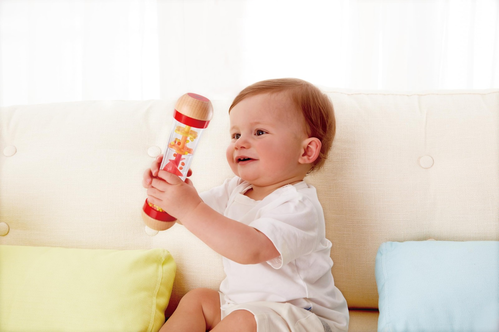 Hape Beaded Raindrops | Mini Wooden Musical L: 2, W: H: 7.9 inch, Red