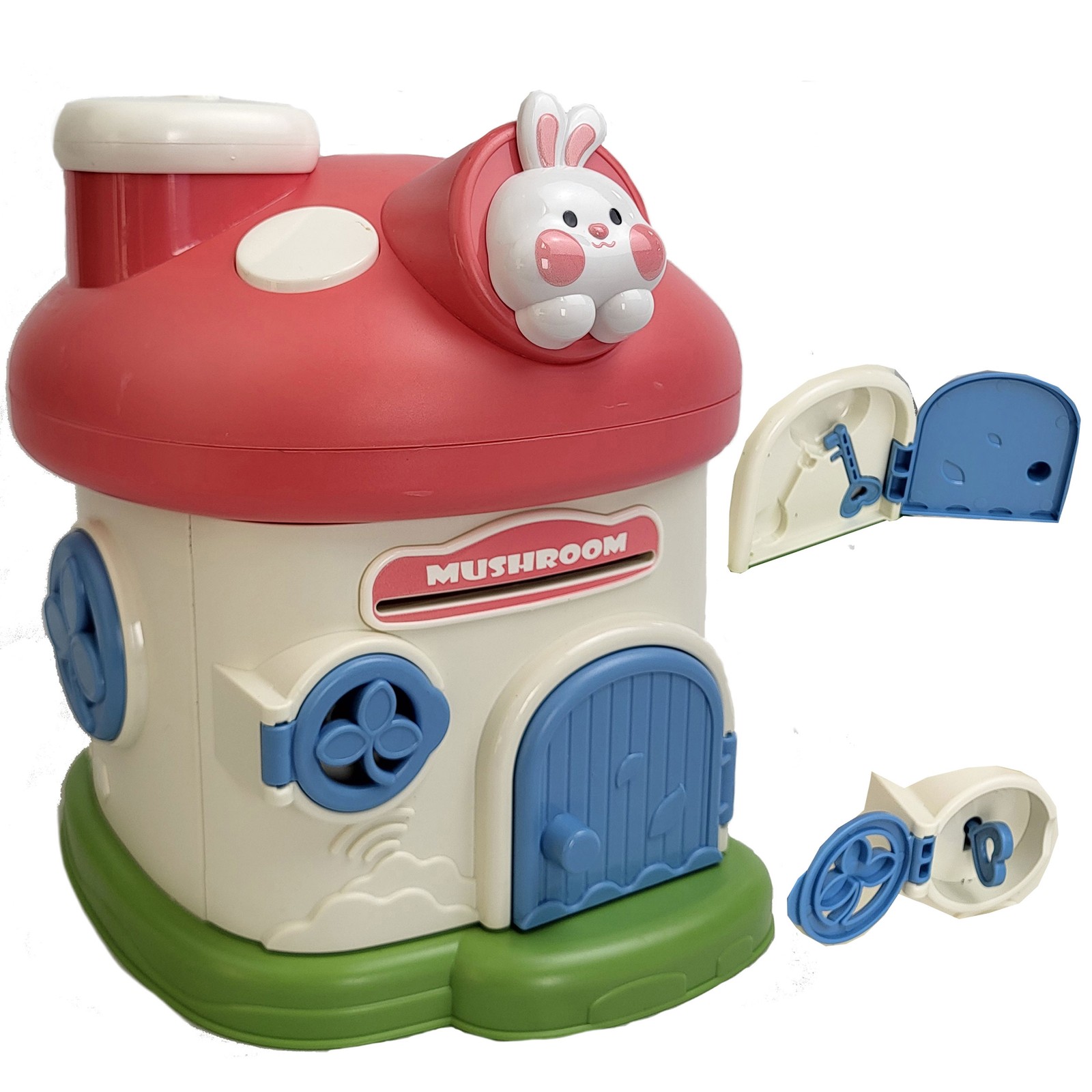 Lockable Kids Piggy Bank Mushroom Coin Box 2 Keys ASTM Non-Toxic Vinyl USA