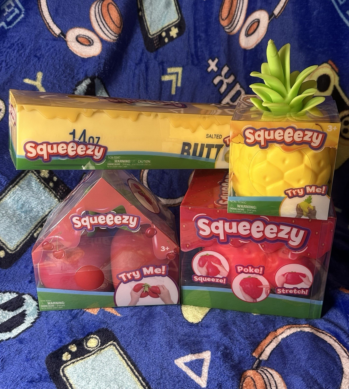 LOT OF 4 Squishy Squeeezy Butter Cherries Pineapple Strawberry Cherry Sunny Days