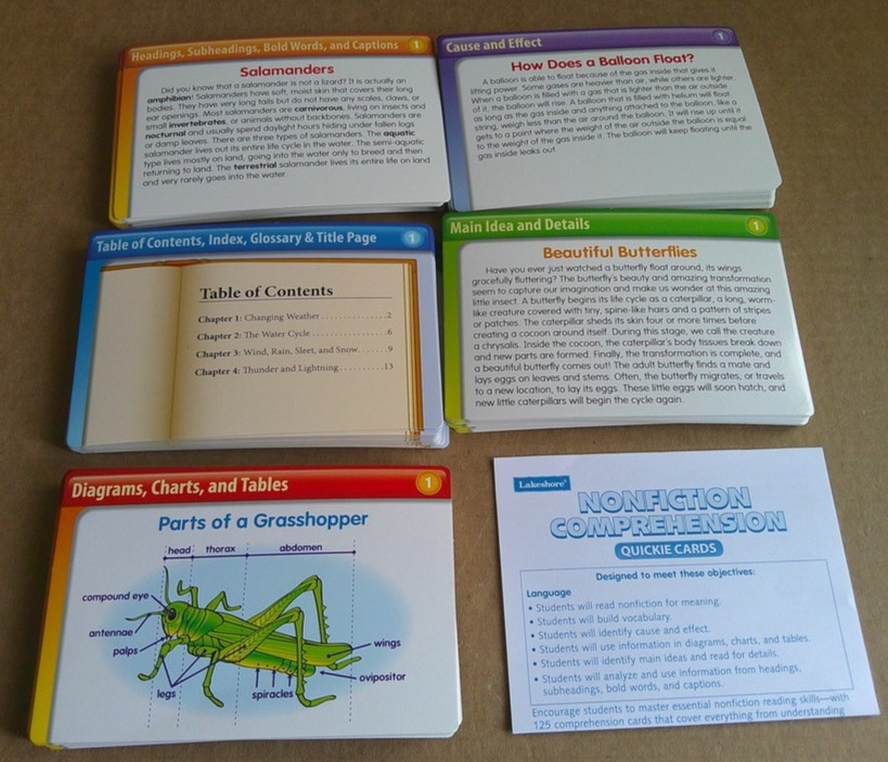 LAKESHORE Nonfiction Comprehension Quickie Cards with Box (100% complete)